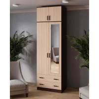 Шкаф с зеркалом и антресолью Лагуна 80 см, венге/дуб молочный