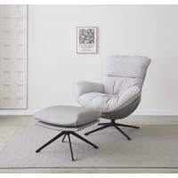 Комплект кресло HUG светло-серый, экокожа, шенилл с оттоманкой светло-серый, экокожа