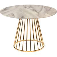 Стол Liverpool диам.100см, керамогранит белый мрамор с золотистыми ножками