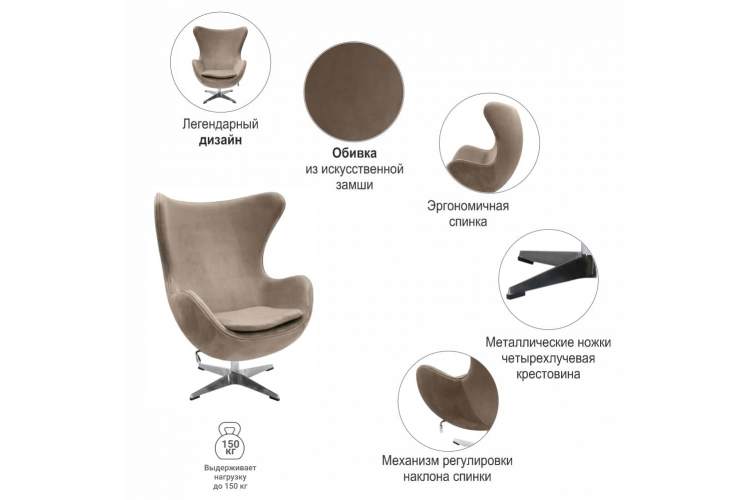 Кресло EGG STYLE CHAIR латте, искусственная замша FR 0647-6