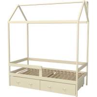 Кровать домик Капризун Р424 слоновая кость эмаль с бортиком и ящиками Кровать домик Капризун Р424 слоновая кость эмаль с бортиком и ящиками