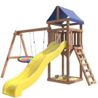 Детская площадка Классик с качелями лодочка и разноцветным гнездом Свиби IgroWoods для улицы и дачи