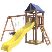 Детская площадка Классик с качелями лодочка и прямоугольным гнездом Лодка IgroWoods для улицы и дачи