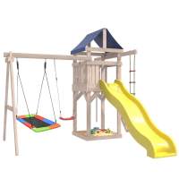 Детская площадка не окрашенная с качелями лодочка и прямоугольным гнездом Лодка IgroWoods для улицы и дачи
