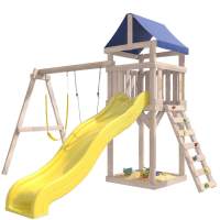 Детская площадка неокрашенная Сlassic с гибкими качелями в желтом цвете и лодочкой IgroWoods для улицы и дачи