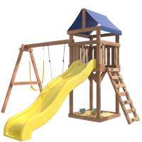 Детская площадка Классик с гибкими качелями в желтом цвете и лодочкой IgroWoods для улицы и дачи
