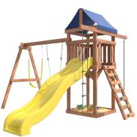 Детская площадка с гибкими качелями в желтом цвете и лодочкой IgroWoods для улицы и дачи