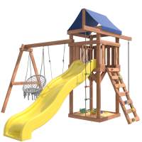 Детская площадка с качелями лодочка и подвесным плетеным креслом IgroWoods для улицы и дачи