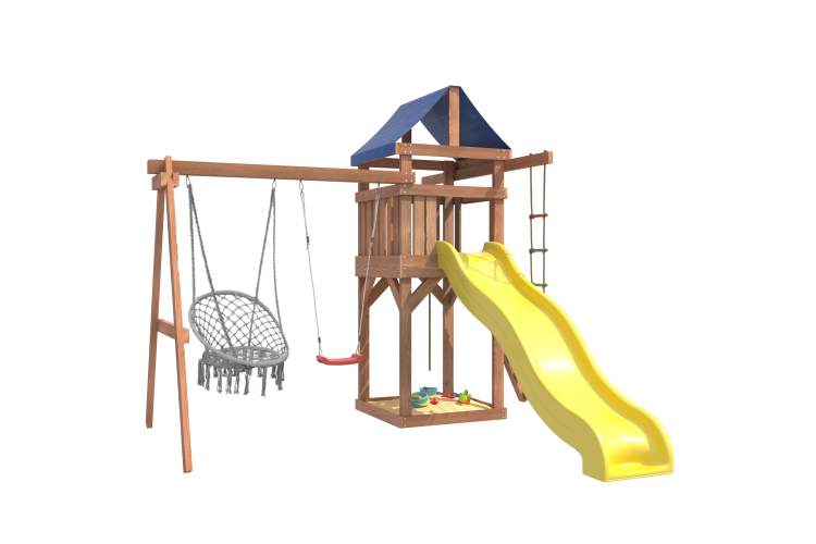Детская площадка с качелями лодочка и подвесным плетеным креслом IgroWoods для улицы и дачи-2
