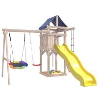 Детская площадка не окрашенная с качелями лодочка и гнездом Гексагон IgroWoods для улицы и дачи