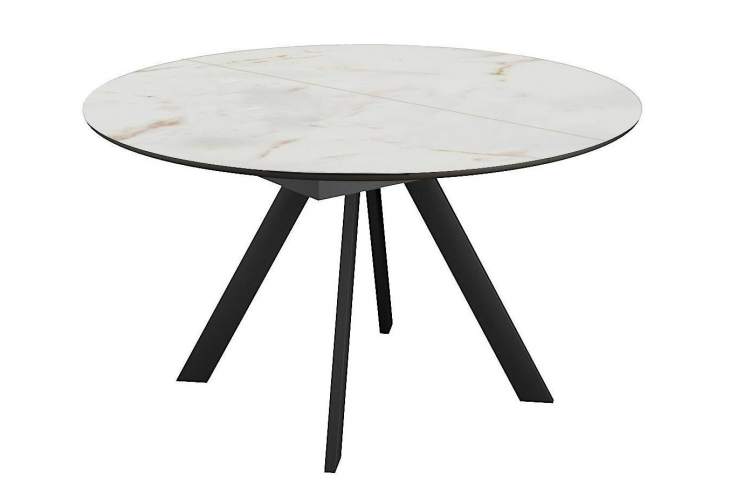 Стол DikLine SKC120 d1200 Керамика глянец Ostra Bianco (мрамор глянец белый)/подстолье черное/опоры черные