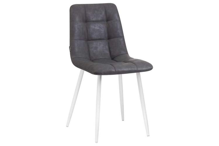 Стул обеденный DOBRIN ALEX, белые ножки, серая антрацитовая винтажная экокожа (RU-08)
