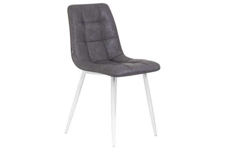 Стул обеденный DOBRIN ALEX, белые ножки, серая антрацитовая винтажная экокожа (RU-08)-1