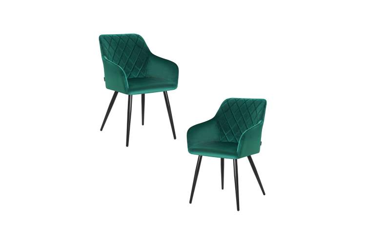 Набор 2 шт Стул обеденный DOBRIN ROBERT, черные матовые ножки, велюр V108-64 Зелёный