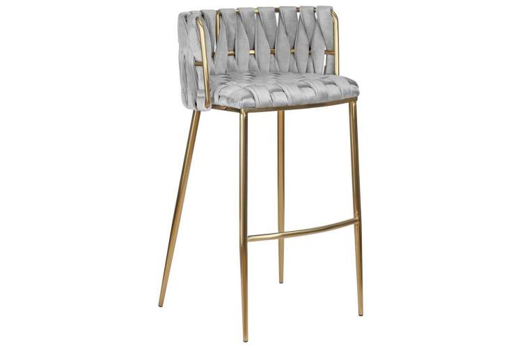 Стул барный DOBRIN EMMA GOLD, светло-серый велюр (135-37)