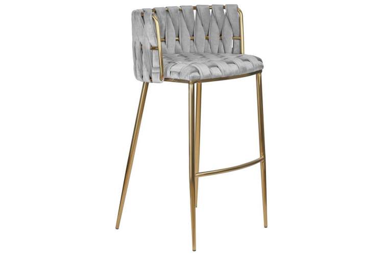 Стул барный DOBRIN EMMA GOLD, светло-серый велюр (135-37)-1