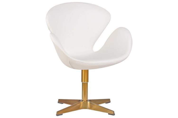 Кресло дизайнерское DOBRIN SWAN, белый кожзам P23, золотое основание-8