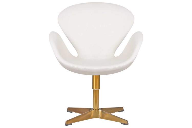 Кресло дизайнерское DOBRIN SWAN, белый кожзам P23, золотое основание-4