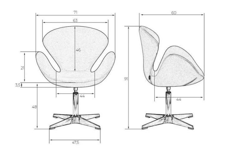 Кресло дизайнерское DOBRIN SWAN, белый кожзам P23, золотое основание-7