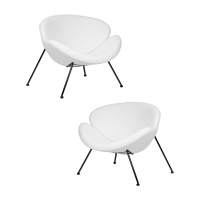 Набор 2 шт Кресло дизайнерское DOBRIN EMILY, белый (букле) ткань, черное основание