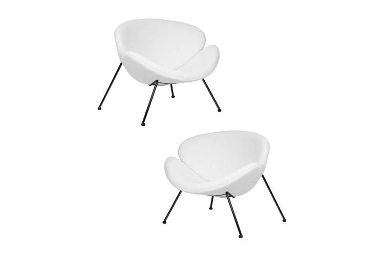 Набор 2 шт Кресло дизайнерское DOBRIN EMILY, белый (букле) ткань, черное основание