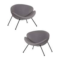 Набор 2 шт Кресло дизайнерское DOBRIN EMILY, серая ткань AF7, черное основание