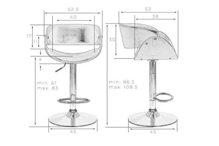 Стул барный DOBRIN JOHN, цвет сиденья черный глянец PU ABD 002-9