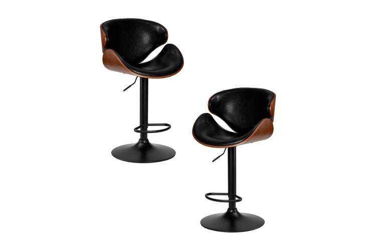 Набор 2 шт Стул барный DOBRIN KARTER BLACK, коричневый орех дерево (BWW), черный PU