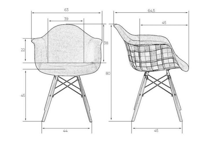 Стул обеденный DOBRIN DAW MONICA, ножки светлый бук, сиденье 009 коричневая клетка, бежевая ткань-9