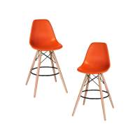 Набор 2 шт Стул барный DOBRIN DSW BAR, ножки светлый бук, цвет сиденья оранжевый (O-02)