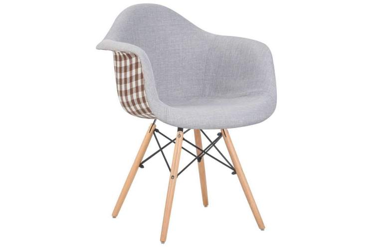 Стул обеденный DOBRIN DAW MONICA, ножки светлый бук, сиденье 009 коричневая клетка, бежевая ткань