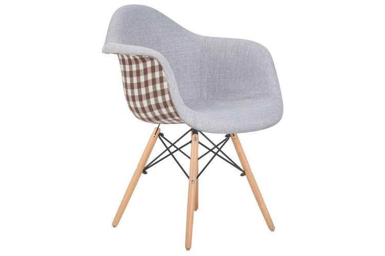Стул обеденный DOBRIN DAW MONICA, ножки светлый бук, сиденье 009 коричневая клетка, бежевая ткань-1