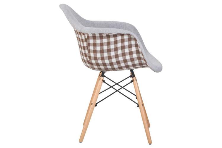 Стул обеденный DOBRIN DAW MONICA, ножки светлый бук, сиденье 009 коричневая клетка, бежевая ткань-2