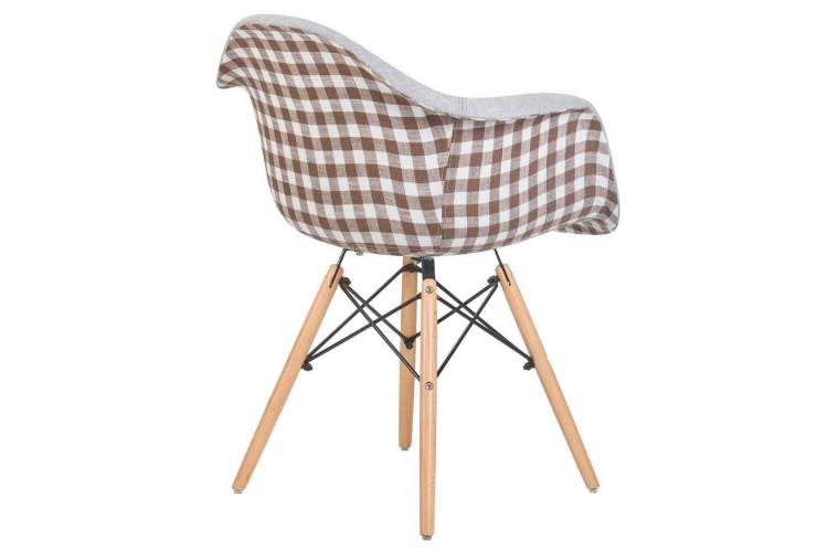 Стул обеденный DOBRIN DAW MONICA, ножки светлый бук, сиденье 009 коричневая клетка, бежевая ткань-3