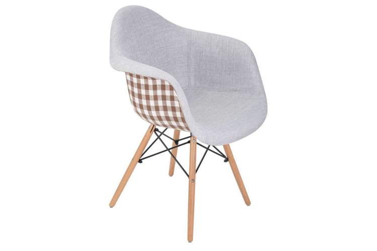 Стул обеденный DOBRIN DAW MONICA, ножки светлый бук, сиденье 009 коричневая клетка, бежевая ткань-6