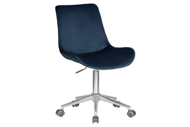 Кресло офисное DOBRIN DORA, синий велюр (1922-20), хромированная сталь