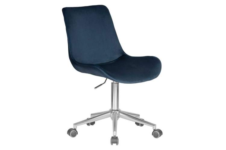 Кресло офисное DOBRIN DORA, синий велюр (1922-20), хромированная сталь-1