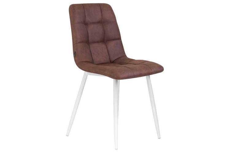 Стул обеденный DOBRIN ALEX, белые ножки, коричневая микрофибра (PK-03)-1