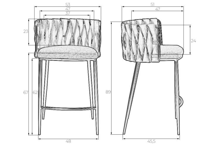 Набор 4 шт Стул полубарный DOBRIN AMELIA COUNTER, серая ткань (F-48), темно-серый винтажный PU (MF-12)-10