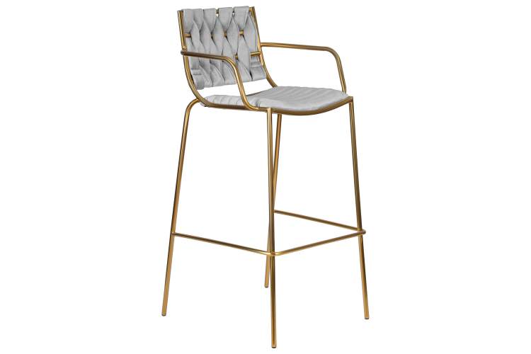 Стул барный DOBRIN MILLER GOLD, светло-серый велюр (135-37)-1