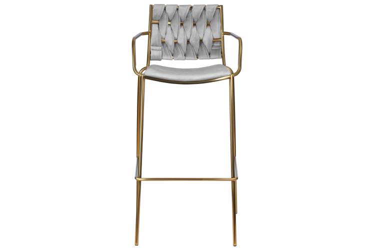 Стул барный DOBRIN MILLER GOLD, светло-серый велюр (135-37)-5