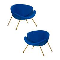 Набор 2 шт Кресло дизайнерское DOBRIN EMILY, синяя ткань AF6, золотое основание