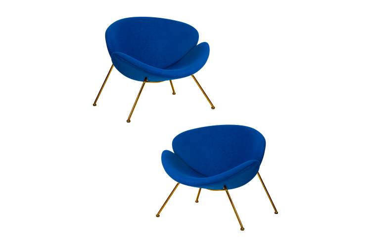 Набор 2 шт Кресло дизайнерское DOBRIN EMILY, синяя ткань AF6, золотое основание