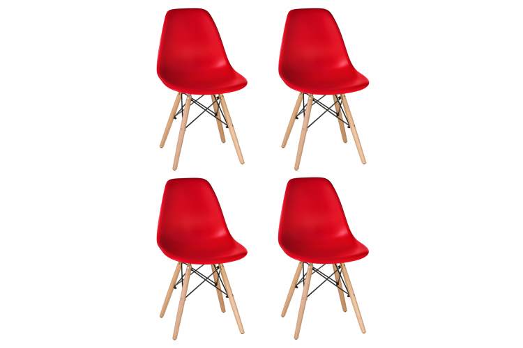 Набор 4 шт Стул обеденный DOBRIN DSW, ножки светлый бук, цвет красный (R-02)