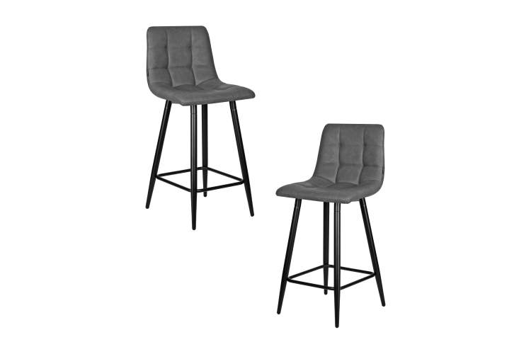 Набор 2 шт Стул полубарный DOBRIN OLIVIA, черные матовые ножки, серая антрацитовая винтажная экокожа (RU-08)