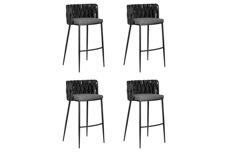 Набор 4 шт Стул барный DOBRIN AMELIA, серая ткань (F-48), темно-серый винтажный PU (MF-12)