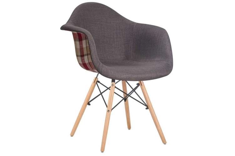 Стул обеденный DOBRIN DAW THOMAS, ножки светлый бук, сиденье 010 яркая клетка, серая ткань