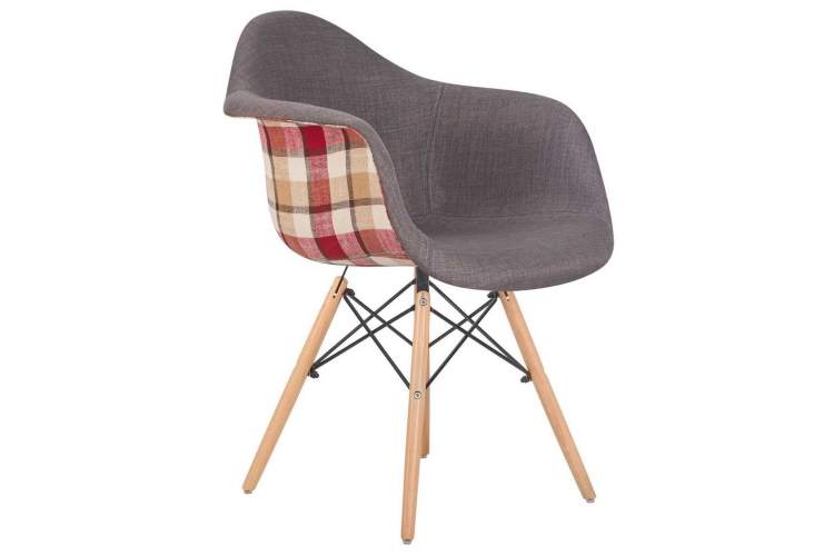Стул обеденный DOBRIN DAW THOMAS, ножки светлый бук, сиденье 010 яркая клетка, серая ткань-1