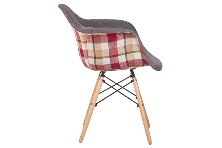 Стул обеденный DOBRIN DAW THOMAS, ножки светлый бук, сиденье 010 яркая клетка, серая ткань-2