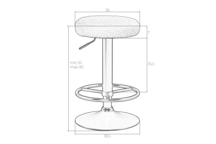 Табурет барный DOBRIN TEDDY BLACK, белый букле (13)-3